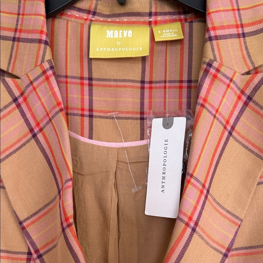 New Anthropologie Tan and Red Plaid Blazer - Picture 3 of 10